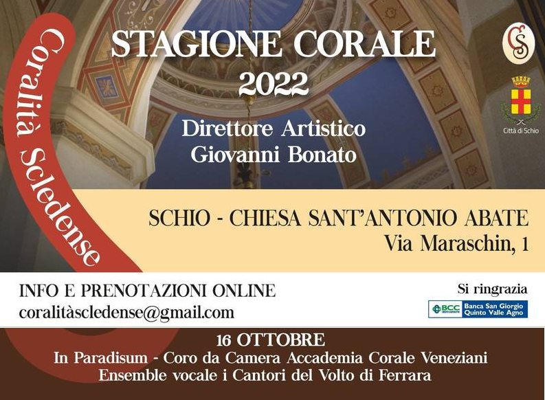 Stagione corale 2022 - In Paradisum - Coro da Camera Accademia Corale Veneziani Ensemble vocale i Cantori del Volto di Ferrara